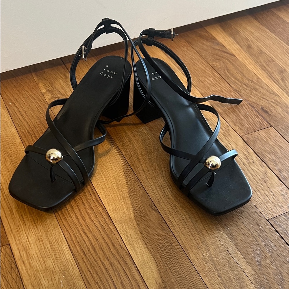 a new day Black Heels with Gold Details